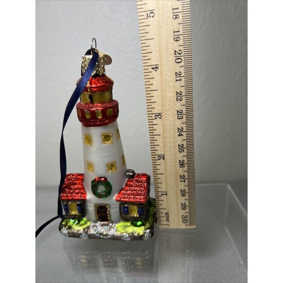 Old World Christmas Lighthouse Building Hand Blown Glass Christmas Ornament - Picture 5 of 6